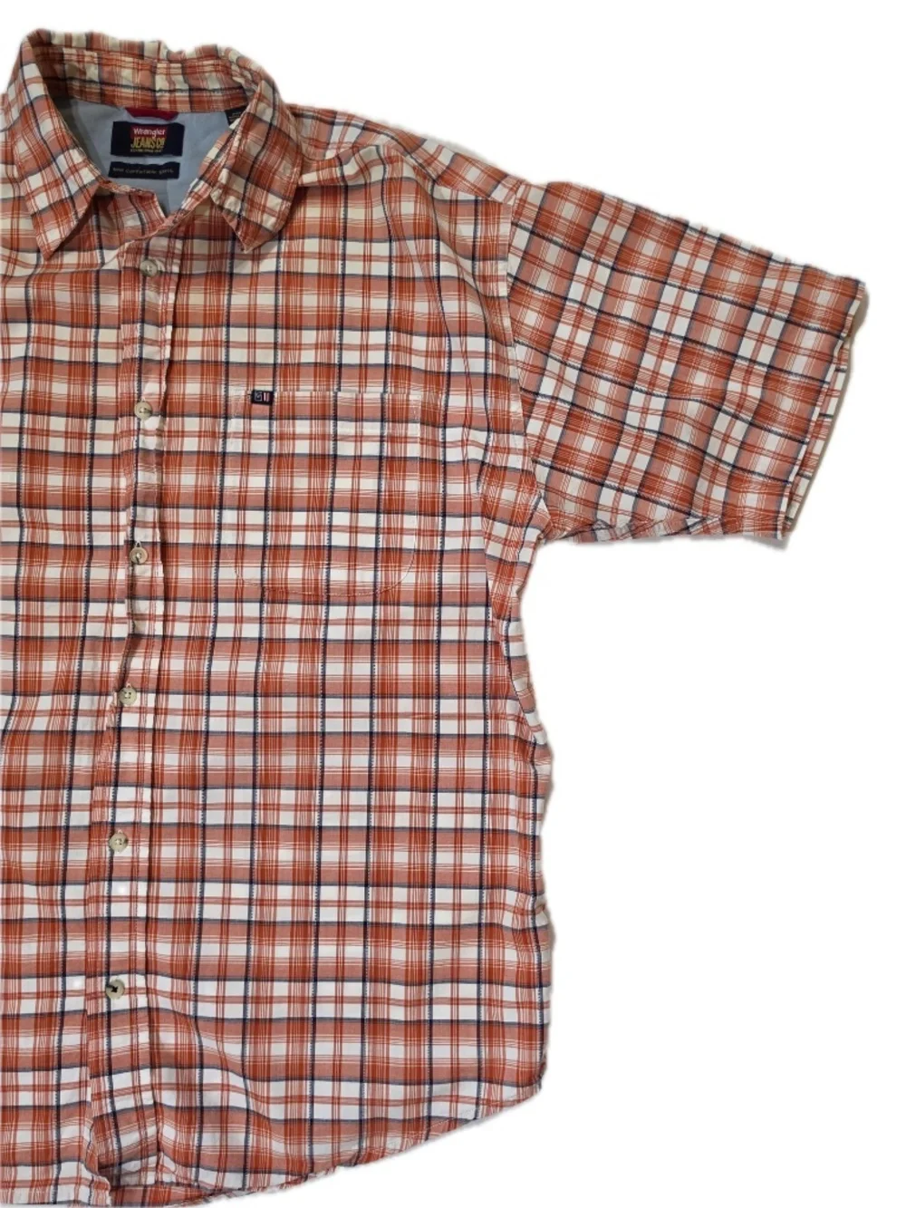 Wrangler Shirt Mens‎ L Orange Plaid Short Sleeve Button Up Cotton Casual